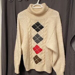 Women’s Vintage Debbie Shuchat Turtleneck Sweater With Leather Details Size S